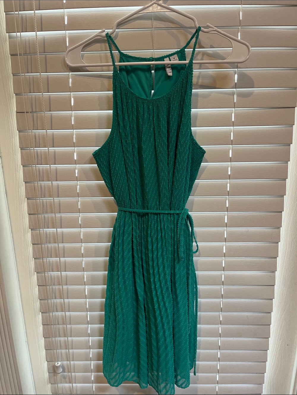 Elle Teal Pleated Midi Dress with Tie Waist